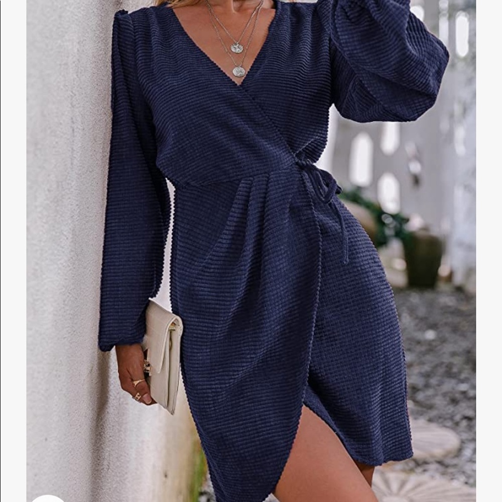 Navy blue corduroy wrap dress. NWOT. Never worn